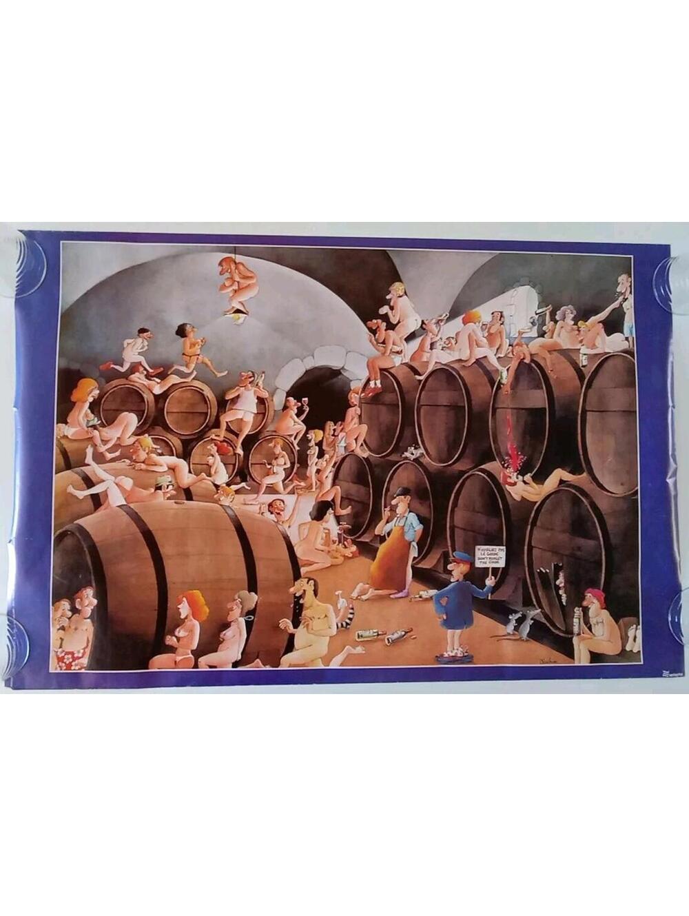 The Wine Cellar Poster by Verkerke Vintage Original Art Humorous Cellar 1981